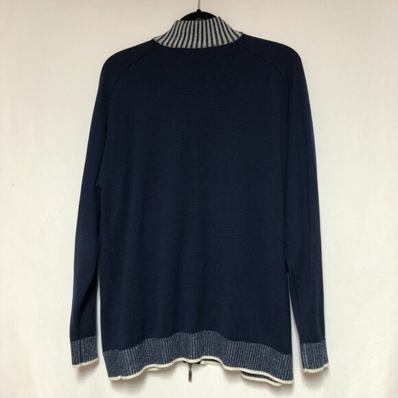 Bugatti Navy & Cream Long Sleeve Zip Up Knit Sweater Size 42 (Large) - Picture 2 of 10